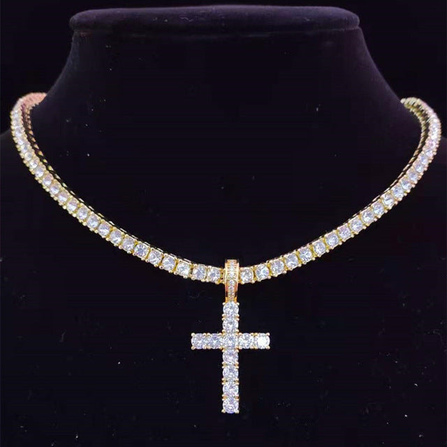 Diamond Cross Tennis Necklace