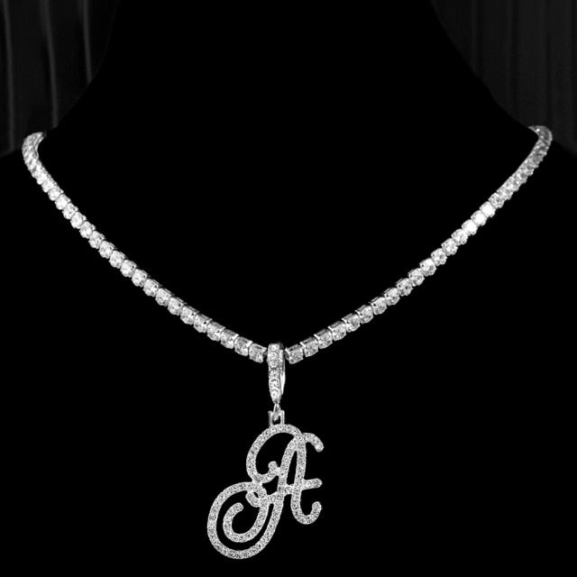 Tennis Cubic Initial Necklace