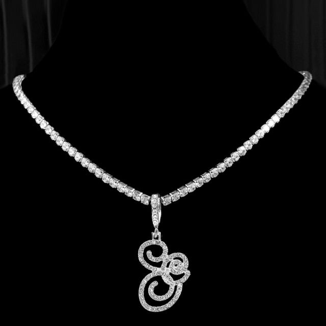 Tennis Cubic Initial Necklace