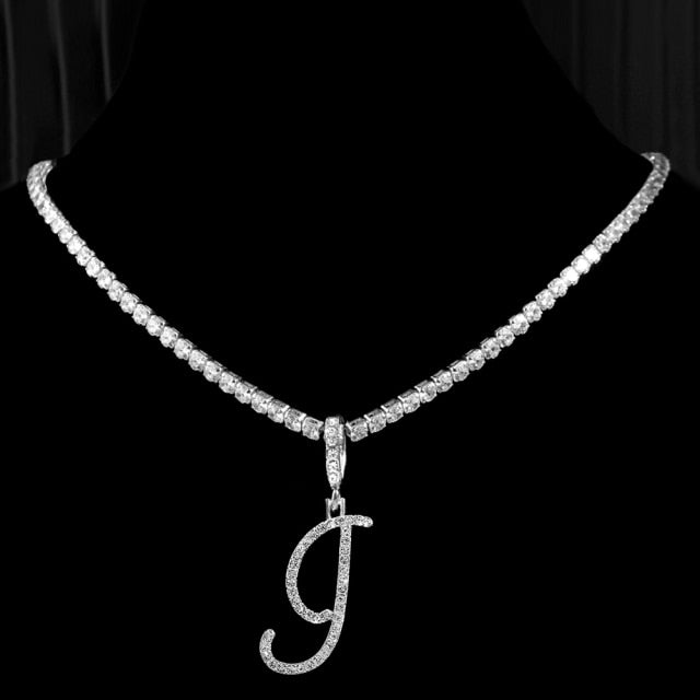 Tennis Cubic Initial Necklace