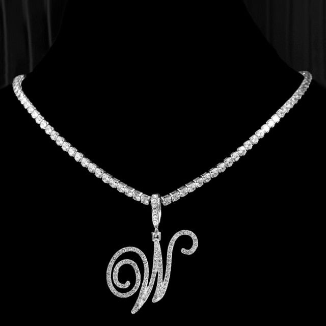 Tennis Cubic Initial Necklace