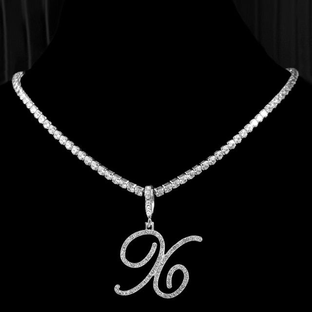 Tennis Cubic Initial Necklace