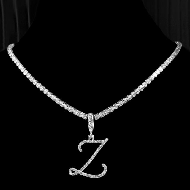 Tennis Cubic Initial Necklace